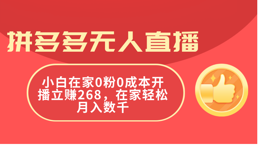 （11521期）拼多多无人直播，小白在家0粉0成本开播立赚268，在家轻松月入数千-前沿谈项目