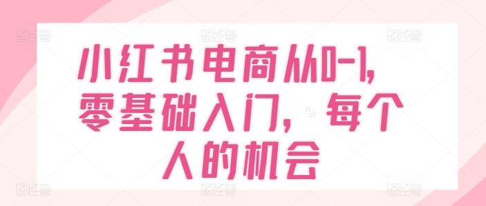 小红书电商从0-1，零基础入门，每个人的机会-前沿谈项目