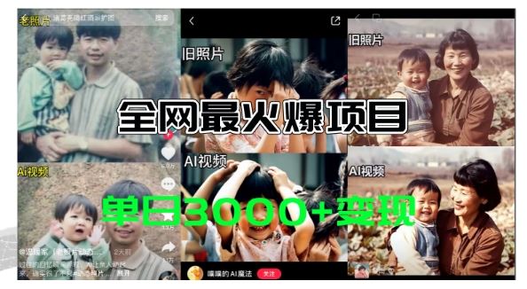 全网爆火的AI让老照片动起来教程，蹭热点日赚3k+，内含免费工具一键可生成【揭秘】-前沿谈项目