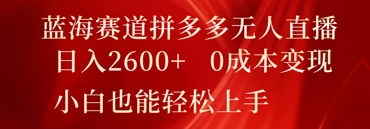 蓝海赛道拼多多无人直播，日入2600+，0成本变现，小白也能轻松上手-前沿谈项目