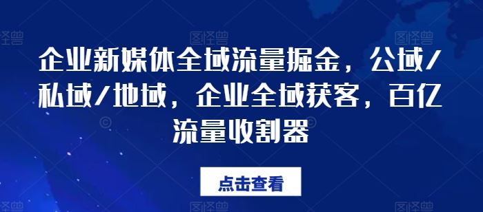 企业新媒体全域流量掘金，公域/私域/地域，企业全域获客，百亿流量收割器-前沿谈项目