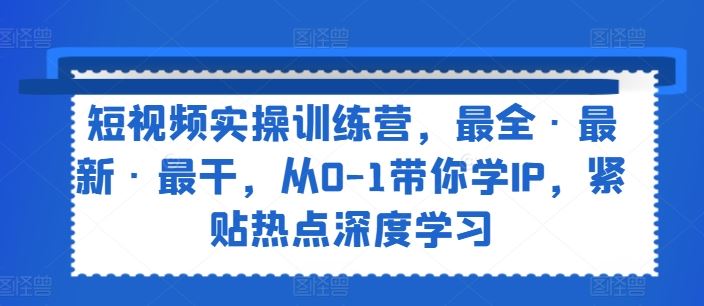 短视频实操训练营，最全·最新·最干，从0-1带你学IP，紧贴热点深度学习-前沿谈项目
