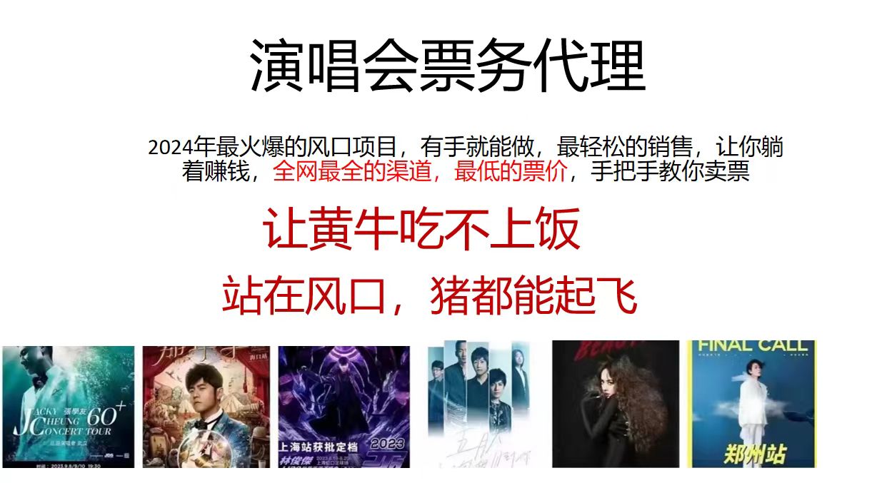 （11753期）演唱会票务代理，2024年最火爆风口项目，全网最低的票价，小白一分钟上…-前沿谈项目