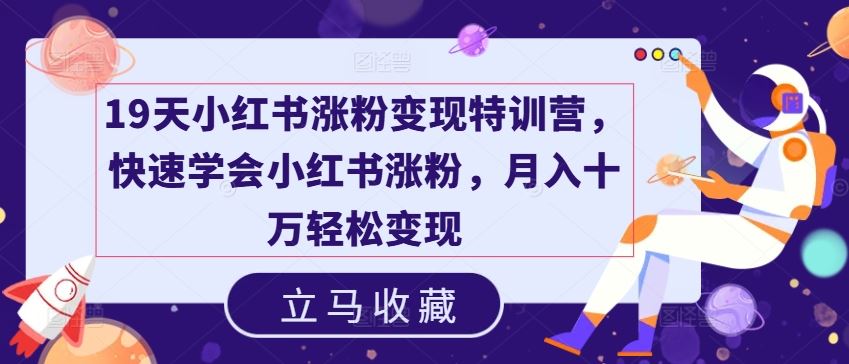 19天小红书涨粉变现特训营，快速学会小红书涨粉，月入十万轻松变现-前沿谈项目
