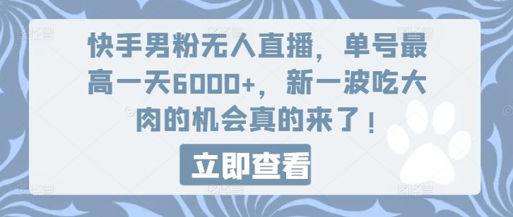 快手男粉无人直播，单号最高一天6000+，新一波吃大肉的机会真的来了-前沿谈项目