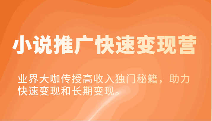 小说推广快速变现营-业界大咖传授高收入独门秘籍，助力快速变现和长期变现。-前沿谈项目