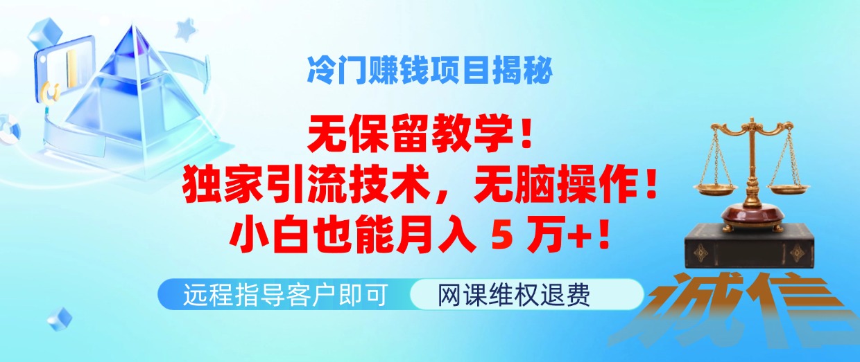 （11864期）冷门赚钱项目无保留教学！独家引流技术，无脑操作！小白也能月入5万+！-前沿谈项目