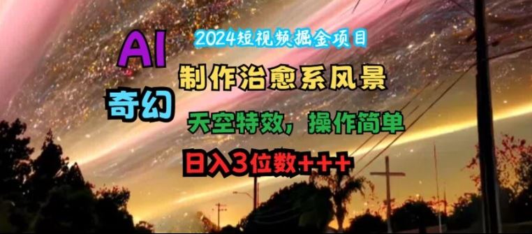 2024短视频掘金项目，AI制作治愈系风景，奇幻天空特效，操作简单，日入3位数【揭秘】-前沿谈项目