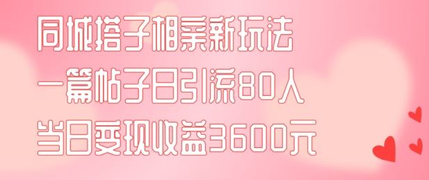 同城搭子相亲新玩法一篇帖子引流80人当日变现3600元(项目教程+实操教程)【揭秘】-前沿谈项目