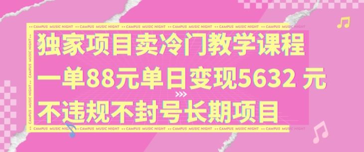 独家项目卖冷门教学课程一单88元单日变现5632元违规不封号长期项目【揭秘】-前沿谈项目