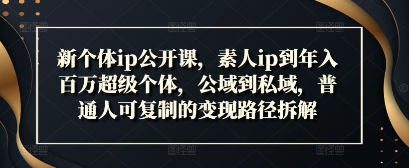 新个体ip公开课，素人ip到年入百万超级个体，公域到私域，普通人可复制的变现路径拆解-前沿谈项目