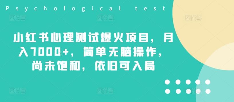 小红书心理测试爆火项目，月入7000+，简单无脑操作，尚未饱和，依旧可入局-前沿谈项目