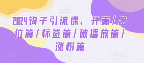 2024钩子引流课，开篇/定位篇/标签篇/破播放篇/涨粉篇-前沿谈项目
