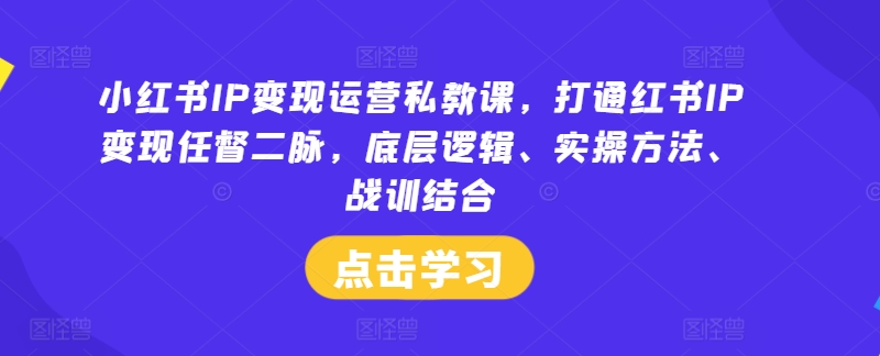 小红书IP变现运营私教课，打通红书IP变现任督二脉，底层逻辑、实操方法、战训结合-前沿谈项目