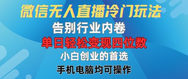 微信无人直播冷门玩法，告别行业内卷，单日轻松变现四位数，小白的创业首选【揭秘】-前沿谈项目
