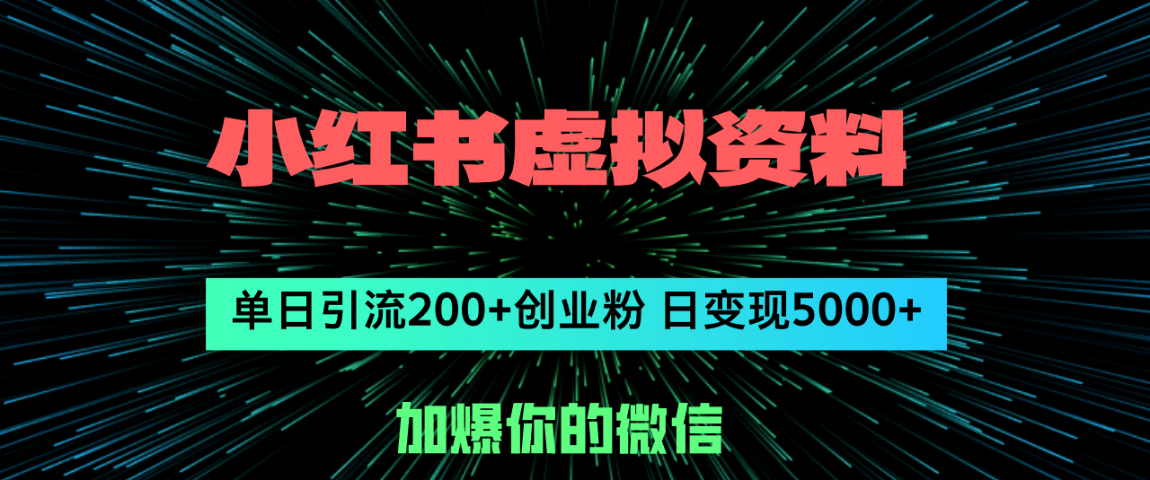 （12164期）小红书虚拟资料日引流200+创业粉，单日变现5000+-前沿谈项目