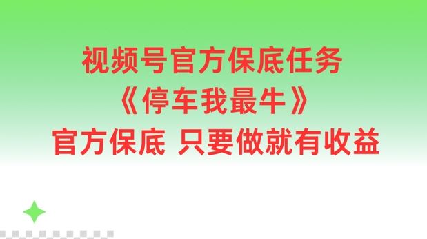 视频号官方保底任务，停车我最牛，官方保底只要做就有收益【揭秘】-前沿谈项目