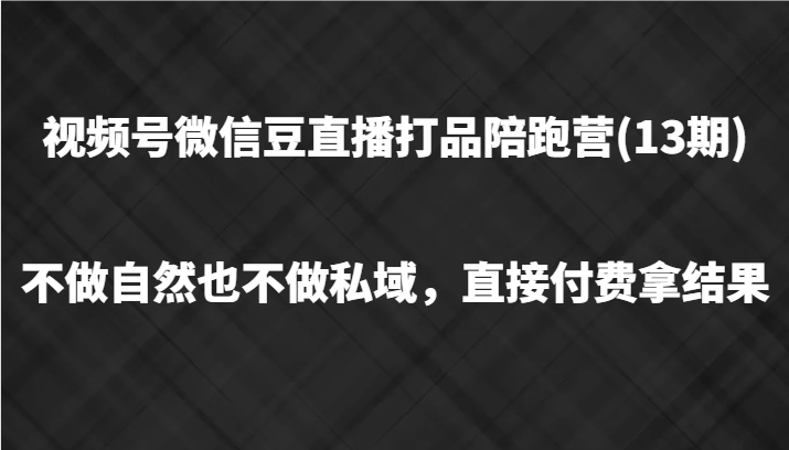 视频号微信豆直播打品陪跑(13期)，不做不自然流不做私域，直接付费拿结果-前沿谈项目