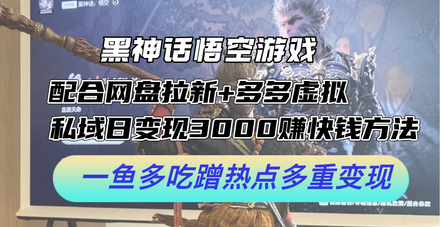 （12316期）黑神话悟空游戏配合网盘拉新+多多虚拟+私域日变现3000+赚快钱方法。…-前沿谈项目