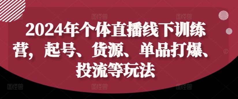 2024年个体直播训练营，起号、货源、单品打爆、投流等玩法-前沿谈项目