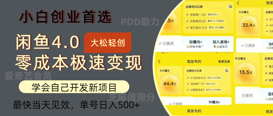 （12434期）闲鱼0成本极速变现项目，多种变现方式 单号日入500+最新玩法-前沿谈项目