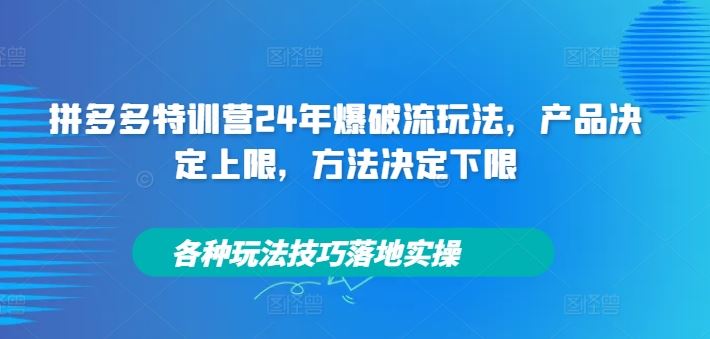 拼多多特训营24年爆破流玩法，产品决定上限，方法决定下限，各种玩法技巧落地实操-前沿谈项目