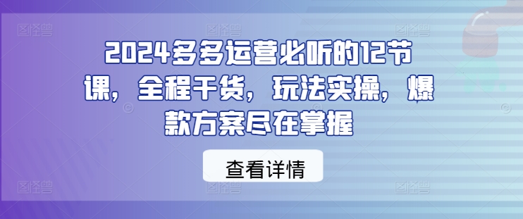 2024多多运营必听的12节课，全程干货，玩法实操，爆款方案尽在掌握-前沿谈项目