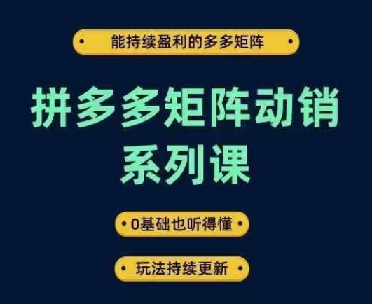 拼多多矩阵动销系列课，能持续盈利的多多矩阵，0基础也听得懂，玩法持续更新-前沿谈项目