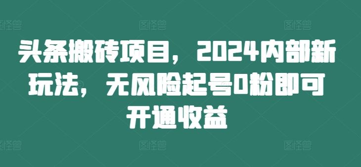 头条搬砖项目，2024内部新玩法，无风险起号0粉即可开通收益-前沿谈项目